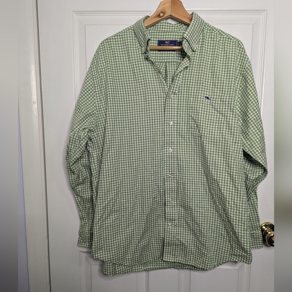 Vineyard Vines Mens Shirt Large Tucker Green Long Sleeve Button Up Gingham - Picture 1 of 3